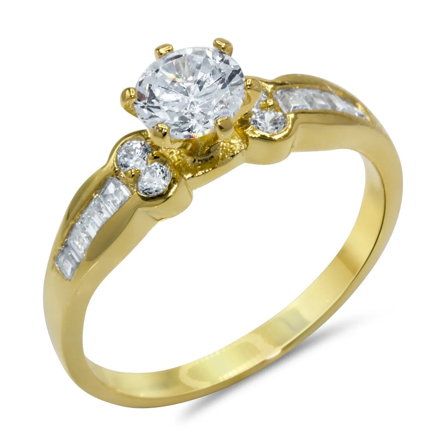 CZ 5mm Sterling Silver Gold Plated Crossover Halo Wedding Bridal Set, Engagement Ring