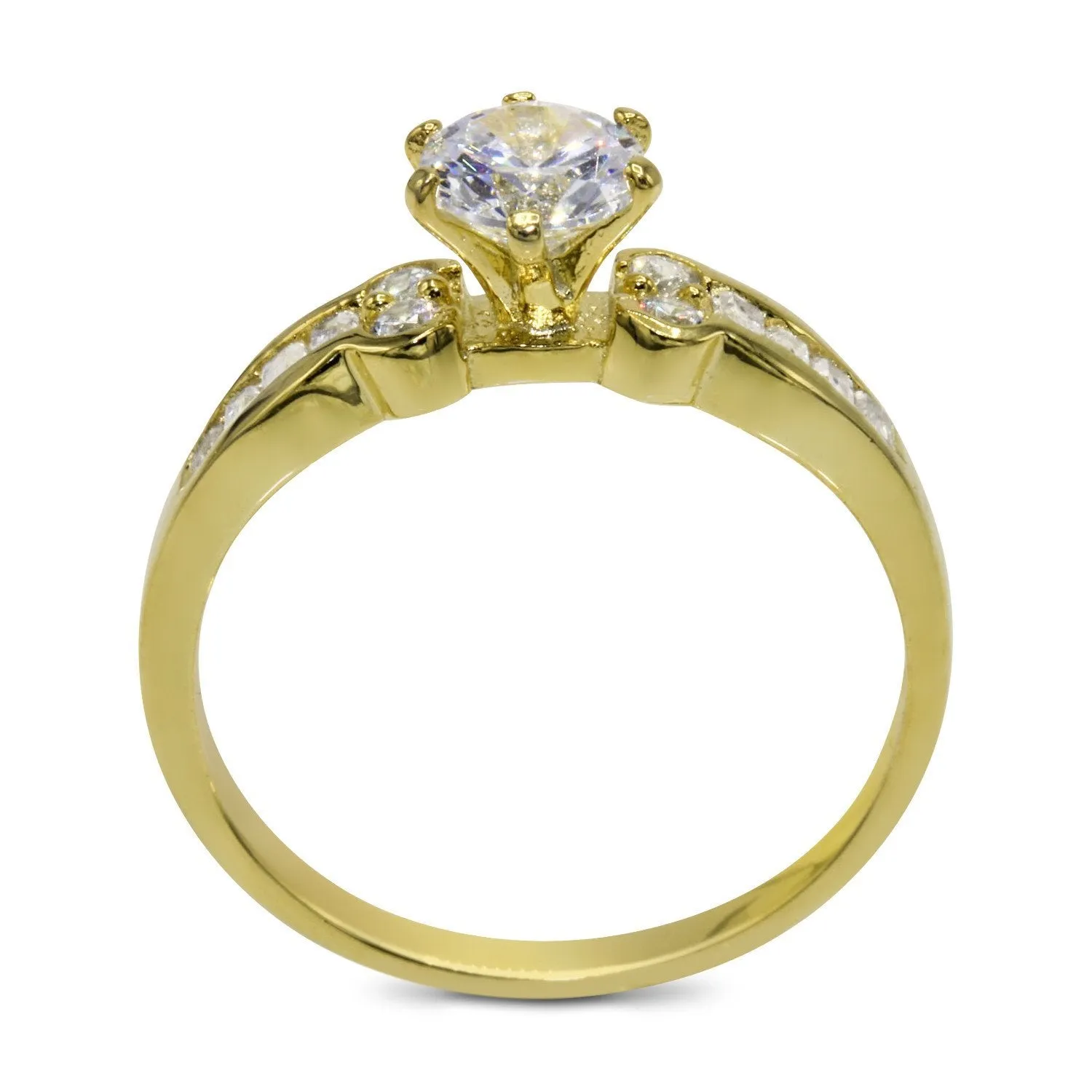 CZ 5mm Sterling Silver Gold Plated Crossover Halo Wedding Bridal Set, Engagement Ring