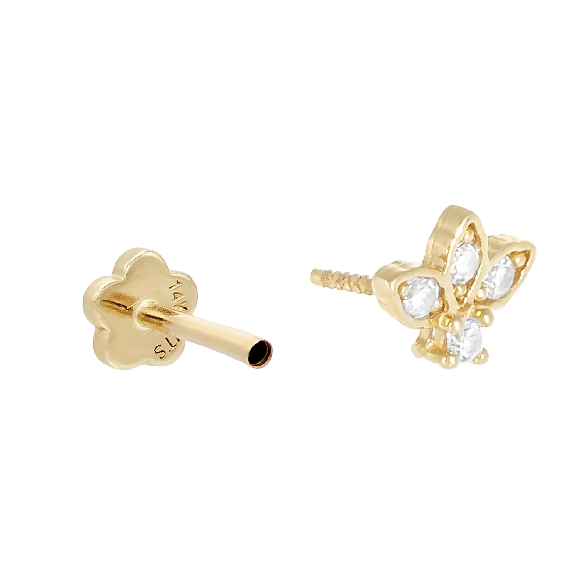 CZ Cluster Threaded Stud Earring 14K