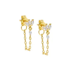 CZ Marquise Trio Cluster Chain Front Back Stud Earring