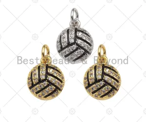 CZ Micro Pave Gold Silver Volleyball Charm, Cubic Zirconia Pendant, Volleyball Charm, CZ Micro Pave Sport ball Pendant,10x12mm, Sku#F1349