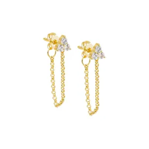 CZ Trio Cluster Chain Front Back Stud Earring