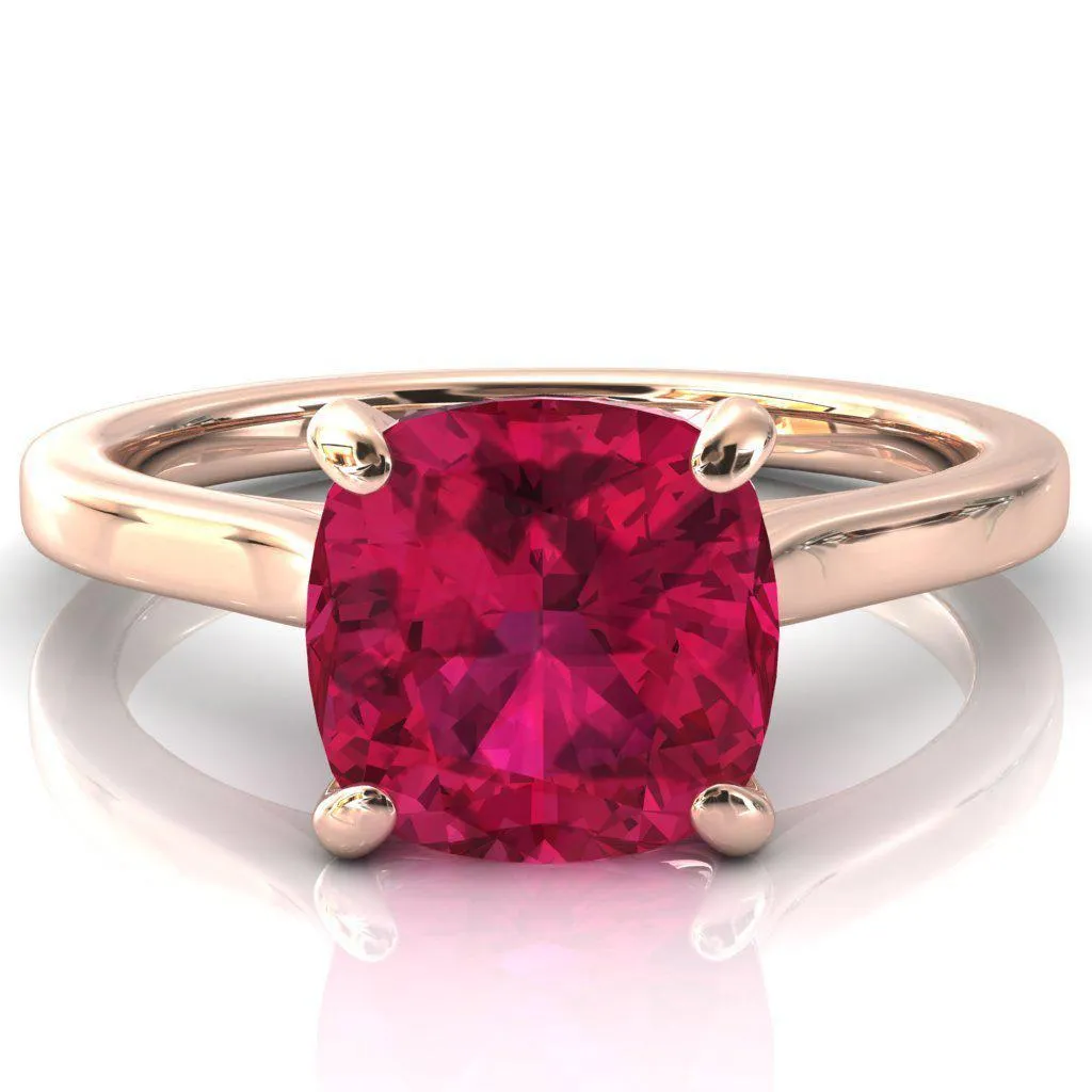 Darci Cushion Ruby 4 Prong Cathedral Solitaire Engagement Ring