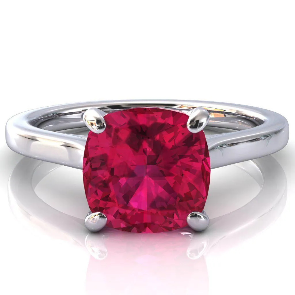 Darci Cushion Ruby 4 Prong Cathedral Solitaire Engagement Ring
