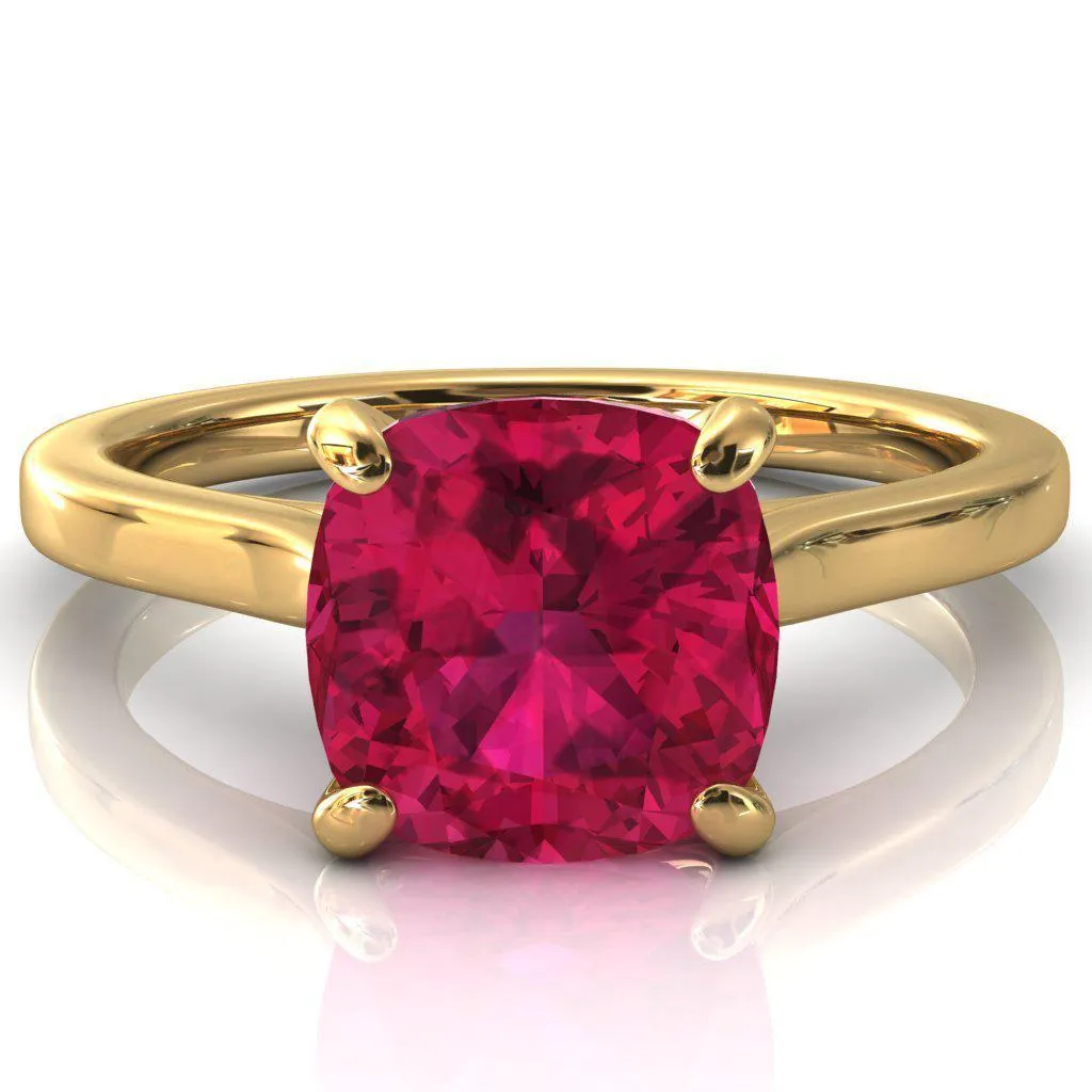 Darci Cushion Ruby 4 Prong Cathedral Solitaire Engagement Ring