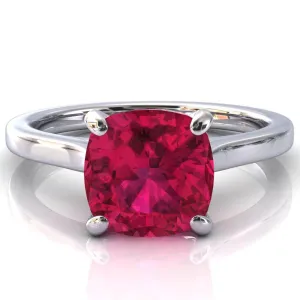 Darci Cushion Ruby 4 Prong Cathedral Solitaire Engagement Ring