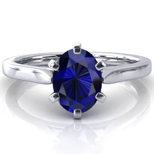 Darci Oval Blue Sapphire 6 Prong Cathedral Solitaire Engagement Ring