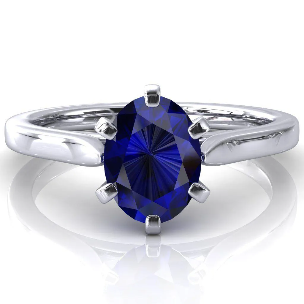 Darci Oval Blue Sapphire 6 Prong Cathedral Solitaire Engagement Ring