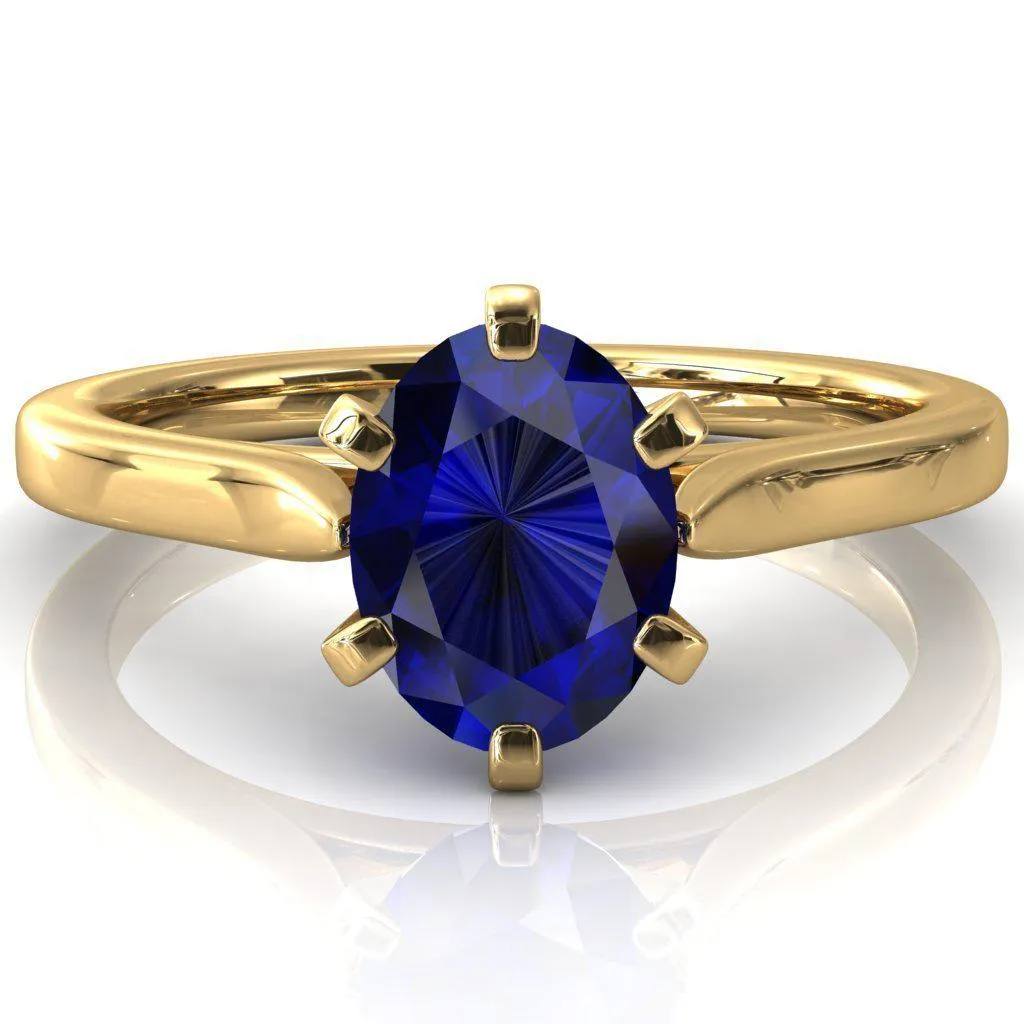 Darci Oval Blue Sapphire 6 Prong Cathedral Solitaire Engagement Ring