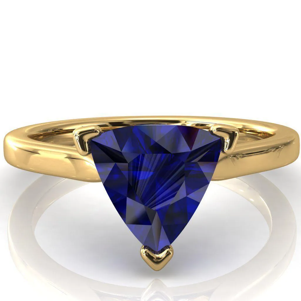 Darci Trillion Blue Sapphire 3 Prong Cathedral Solitaire Engagement Ring