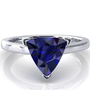 Darci Trillion Blue Sapphire 3 Prong Cathedral Solitaire Engagement Ring