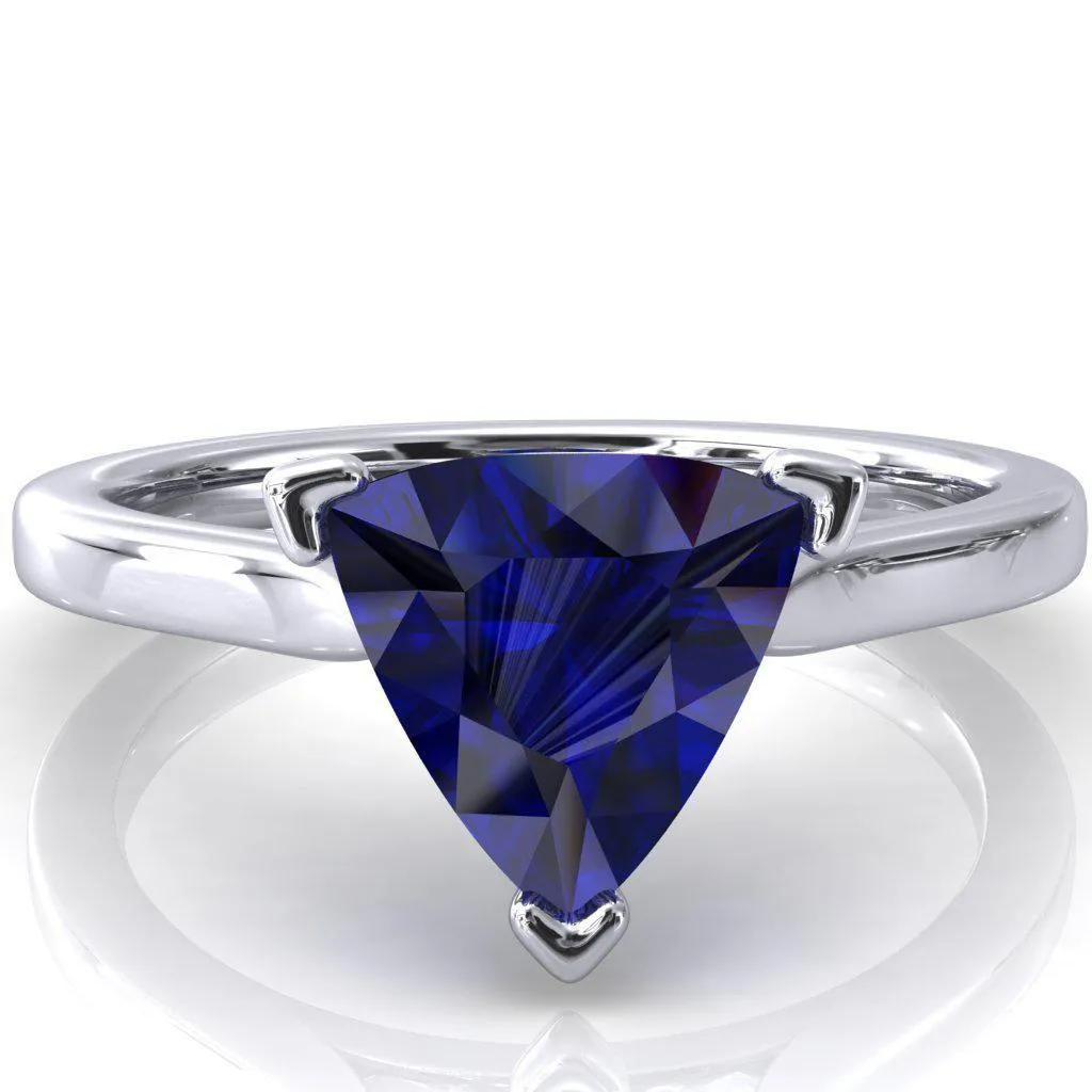 Darci Trillion Blue Sapphire 3 Prong Cathedral Solitaire Engagement Ring