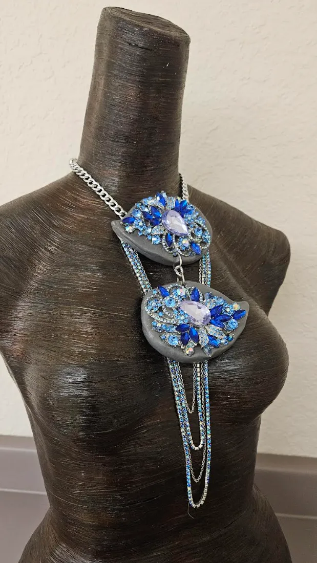 Diamante Rhinestone Double Jeweled Sculpted Statement Gemstone Pendant