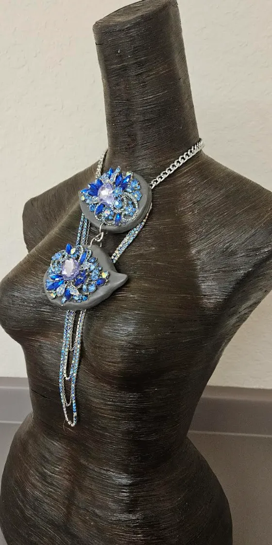 Diamante Rhinestone Double Jeweled Sculpted Statement Gemstone Pendant