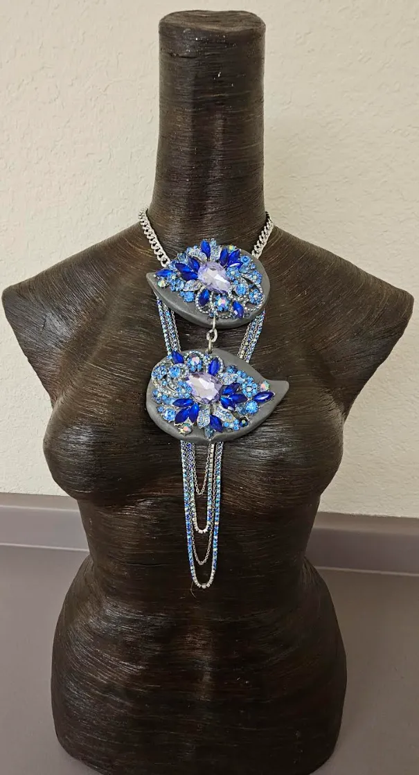 Diamante Rhinestone Double Jeweled Sculpted Statement Gemstone Pendant