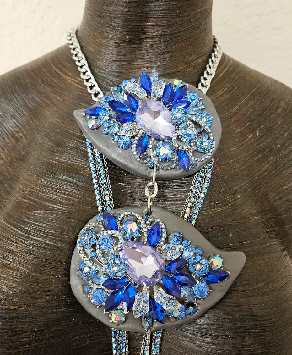 Diamante Rhinestone Double Jeweled Sculpted Statement Gemstone Pendant