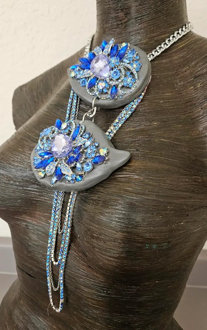 Diamante Rhinestone Double Jeweled Sculpted Statement Gemstone Pendant