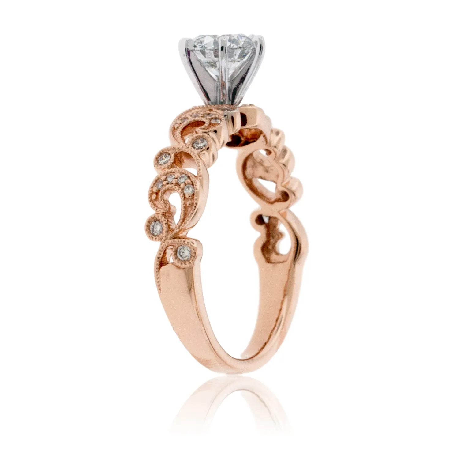 Diamond Center and Diamond Accented Vintage Style Engagement Ring