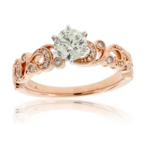 Diamond Center and Diamond Accented Vintage Style Engagement Ring