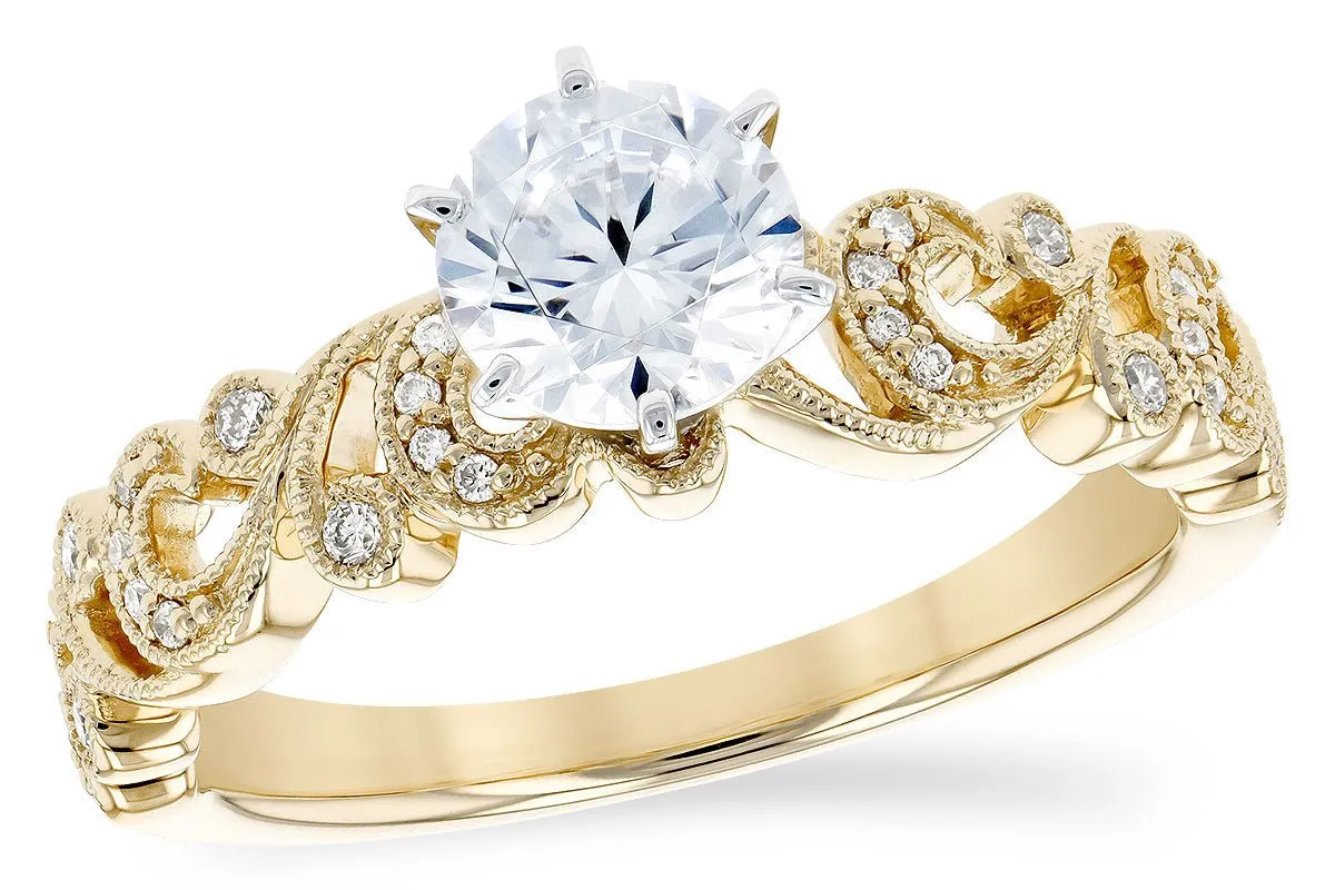 Diamond Center and Diamond Accented Vintage Style Engagement Ring