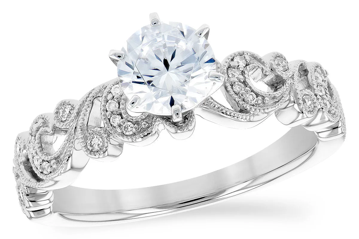 Diamond Center and Diamond Accented Vintage Style Engagement Ring