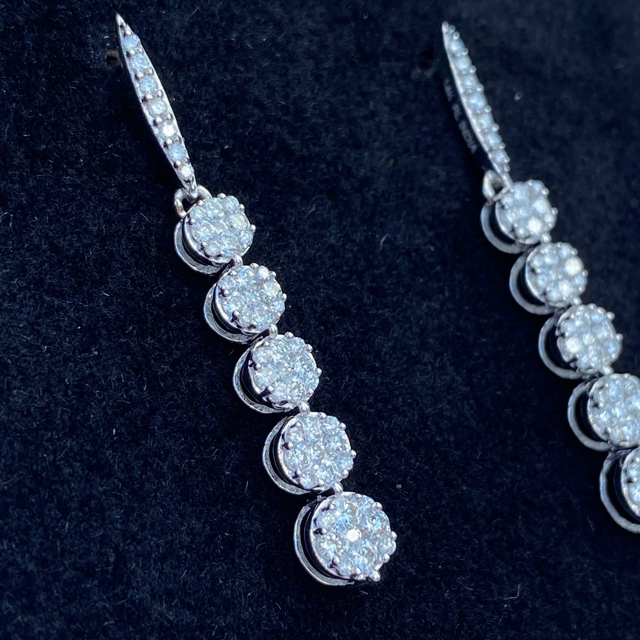 Diamond Cluster Linear Earrings in 14K White Gold 1.0 TCW