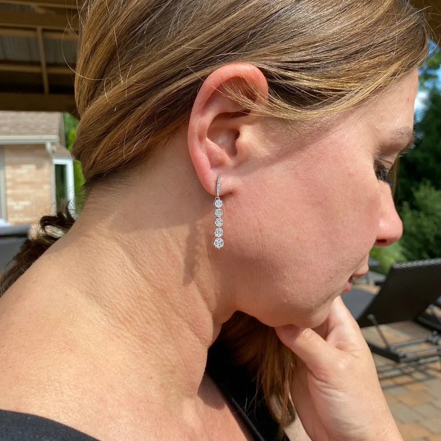 Diamond Cluster Linear Earrings in 14K White Gold 1.0 TCW