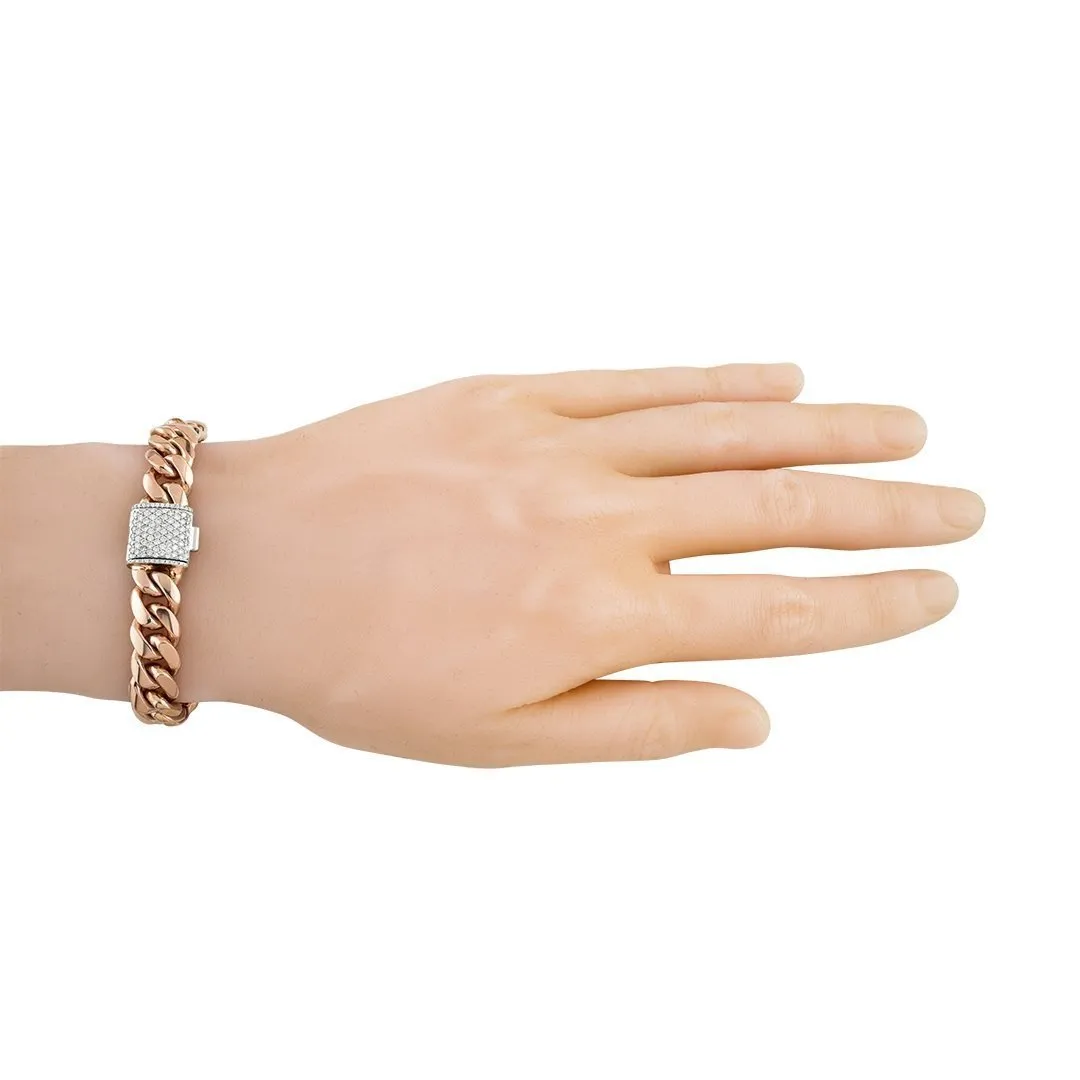 Diamond Cuban Link Bracelet Two Tone Gold 0.90 Ctw