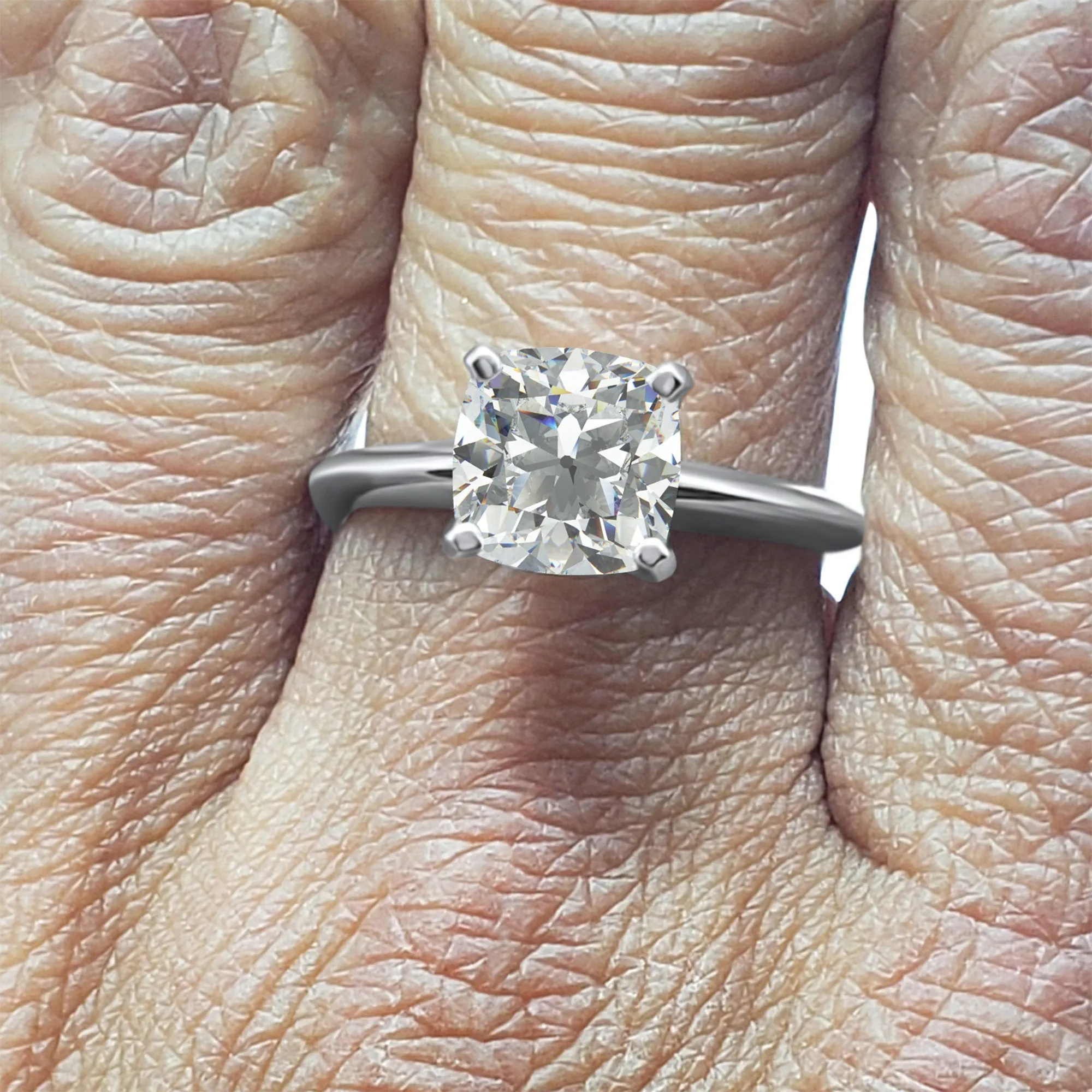 Diamond Cushion Cut Solitaire Engagement Ring 14k White Gold White Gold 1, 2, 3, or 4 carat