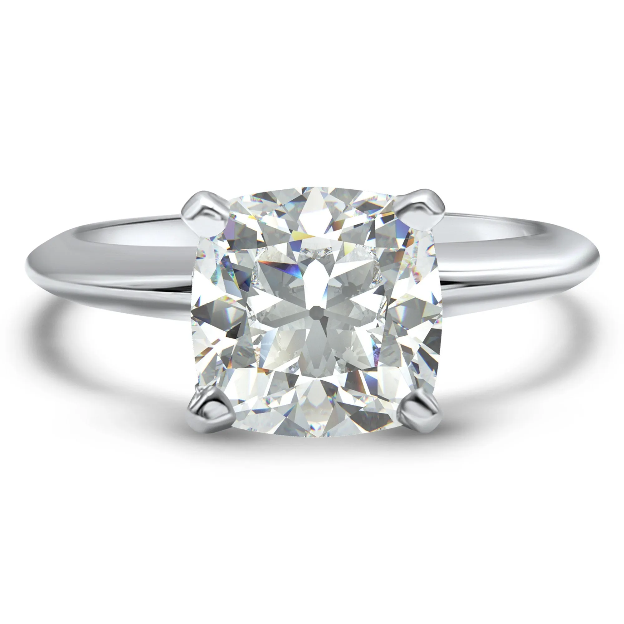Diamond Cushion Cut Solitaire Engagement Ring 14k White Gold White Gold 1, 2, 3, or 4 carat