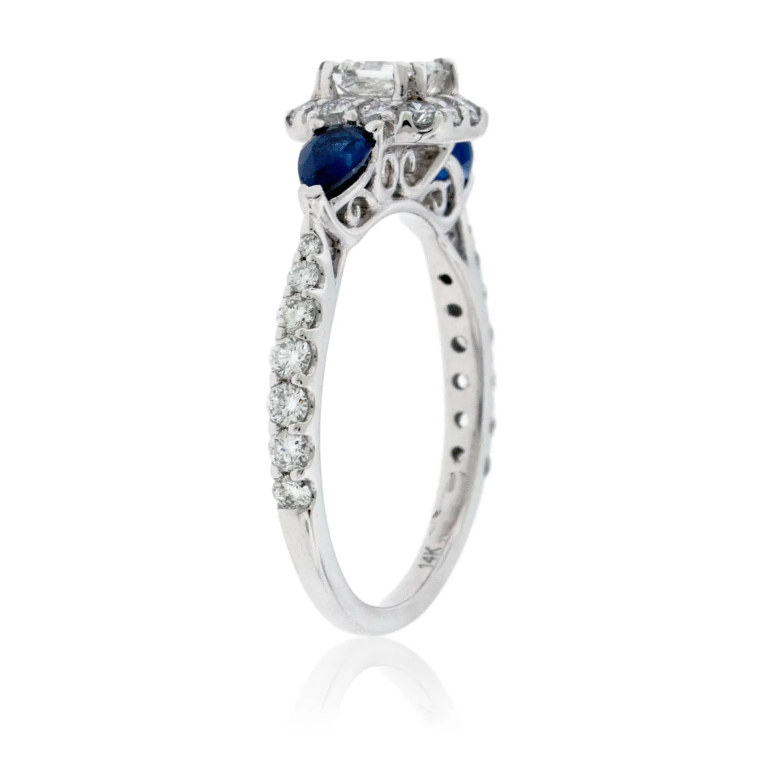 Diamond Engagement Wedding Ring with Sapphire Accents