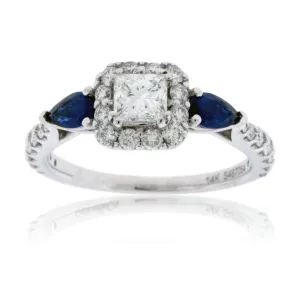 Diamond Engagement Wedding Ring with Sapphire Accents
