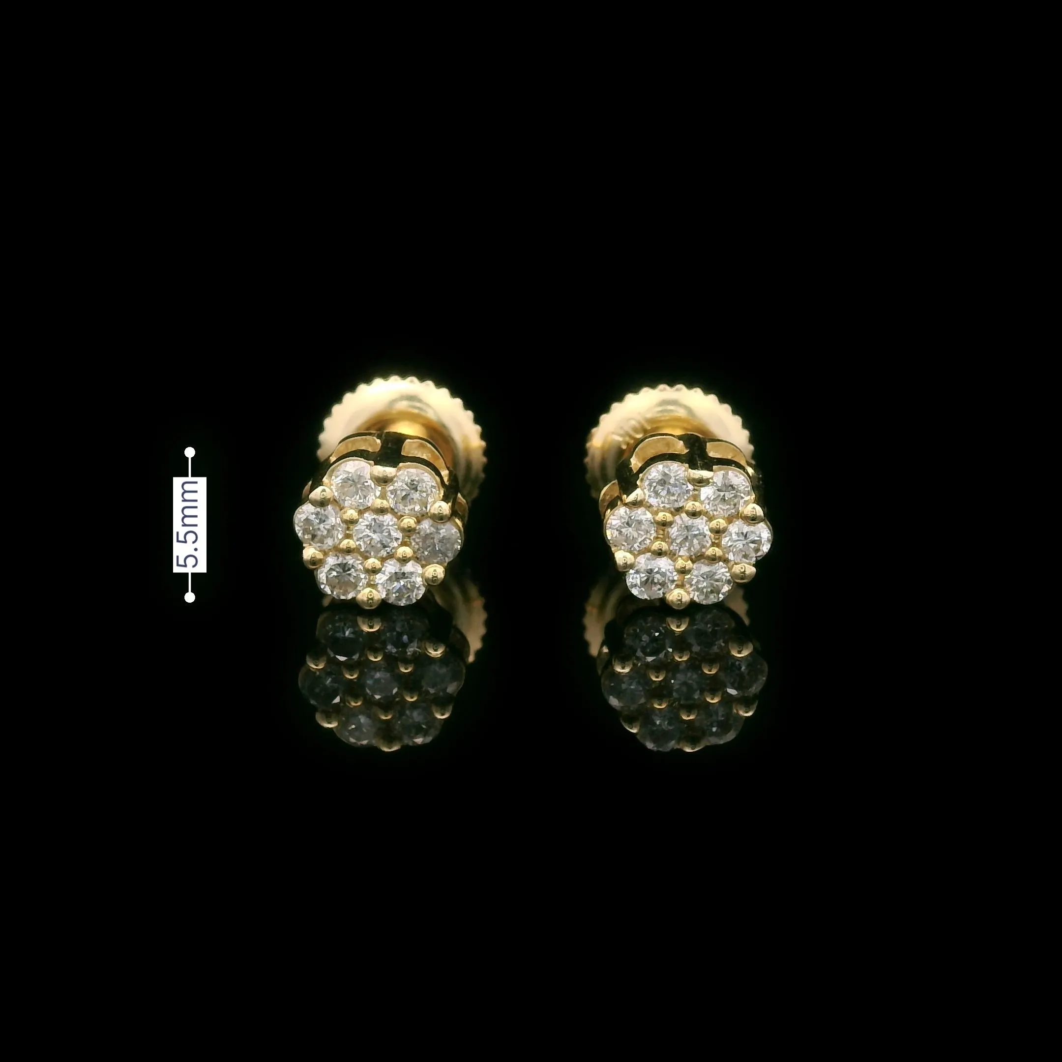 Diamond Flower Cluster Settings Screw Back Earrings 10k Yellow Gold 0.35ctw