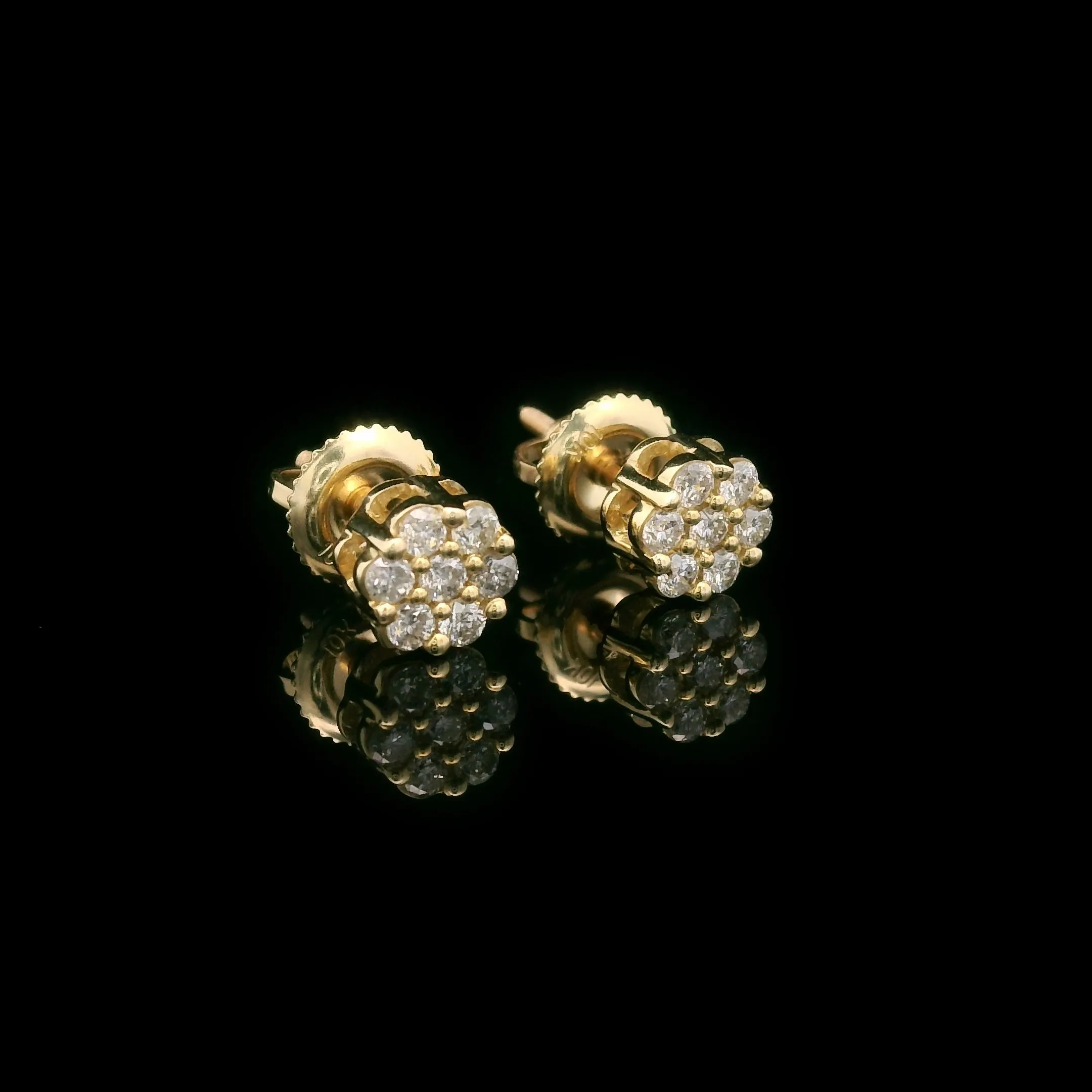 Diamond Flower Cluster Settings Screw Back Earrings 10k Yellow Gold 0.35ctw