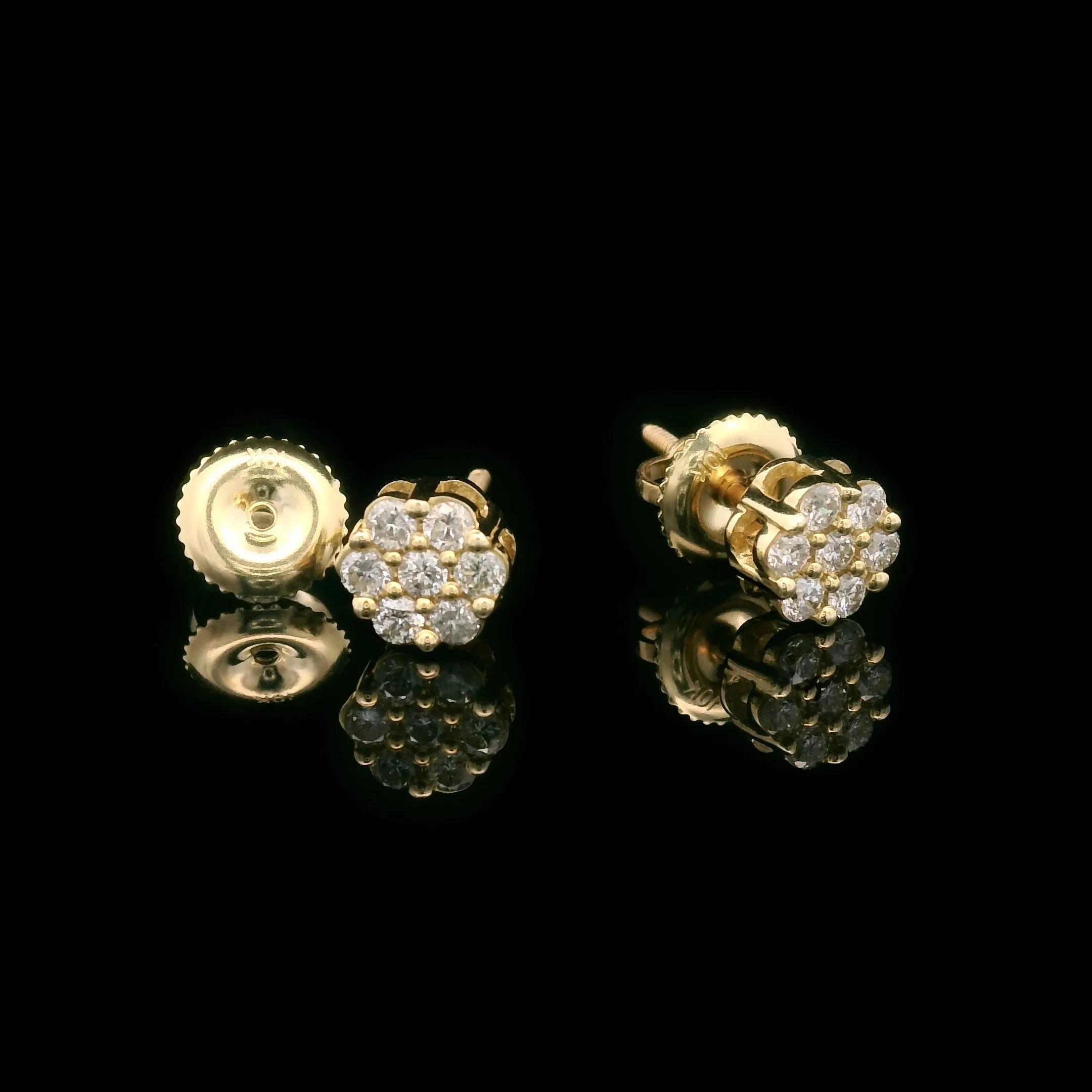 Diamond Flower Cluster Settings Screw Back Earrings 10k Yellow Gold 0.35ctw