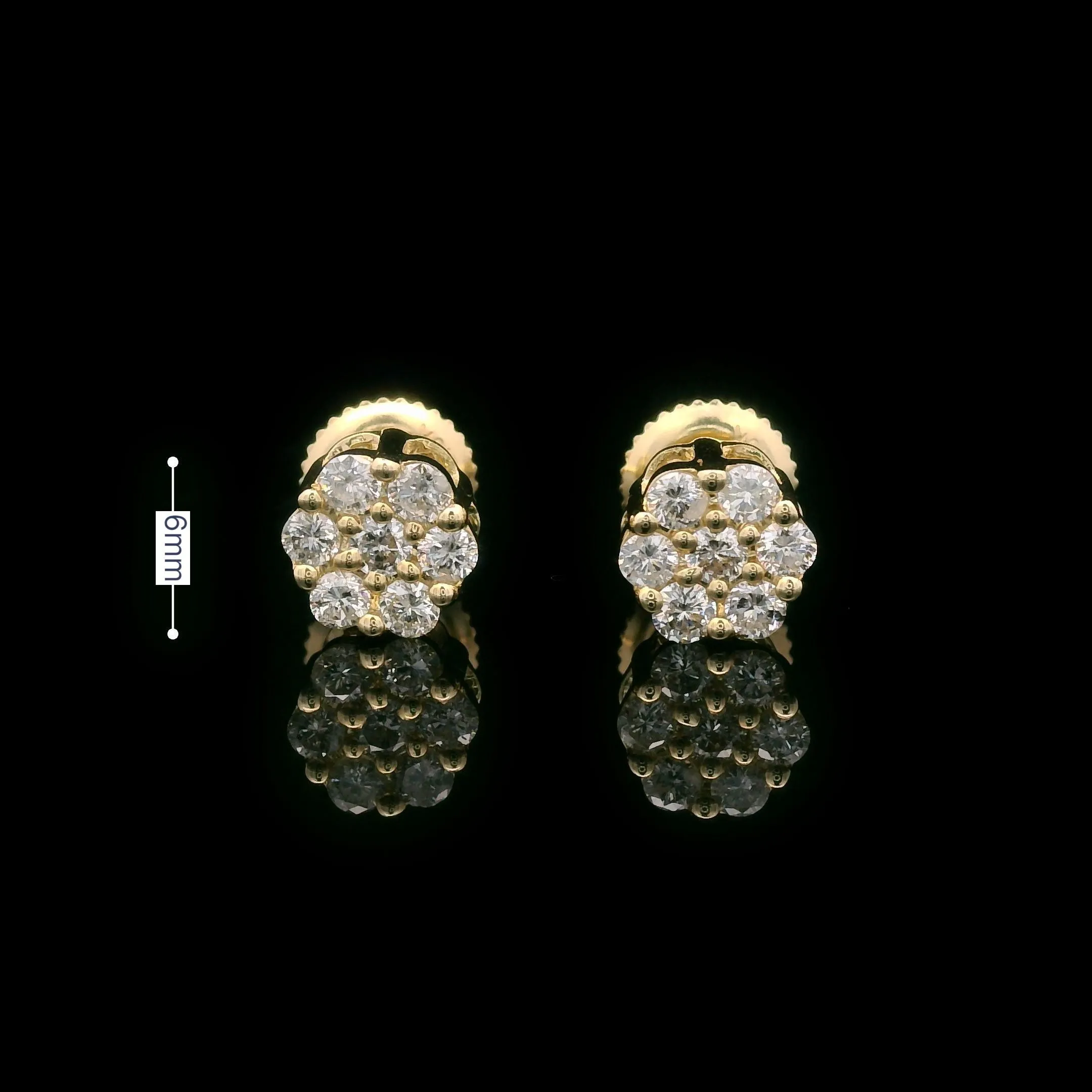 Diamond Flower Cluster Settings Screw Back Earrings 10k Yellow Gold 0.50ctw