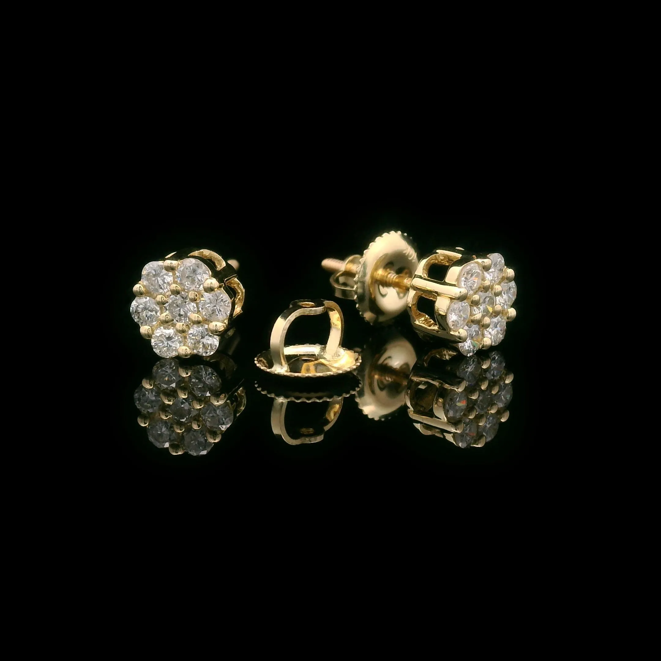 Diamond Flower Cluster Settings Screw Back Earrings 10k Yellow Gold 0.50ctw