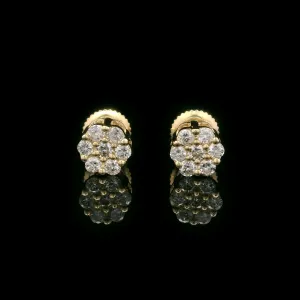 Diamond Flower Cluster Settings Screw Back Earrings 10k Yellow Gold 0.50ctw