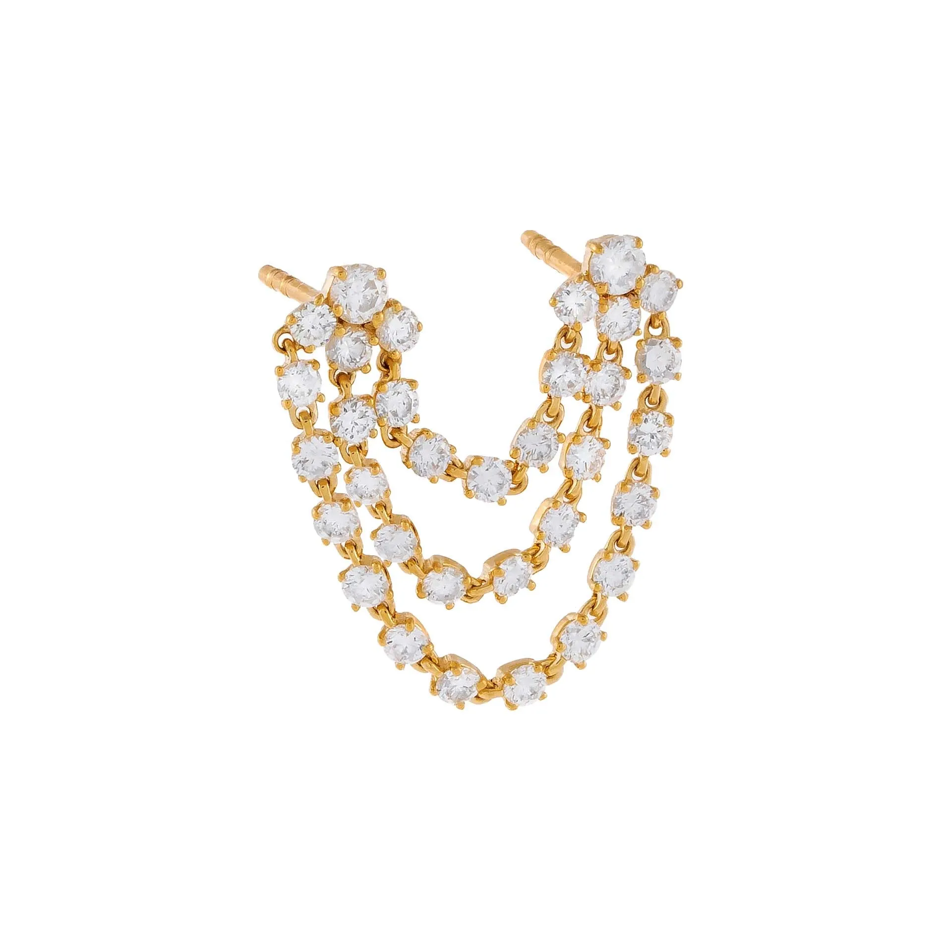 Diamond Triple Strand Cluster Stud Earring 14K