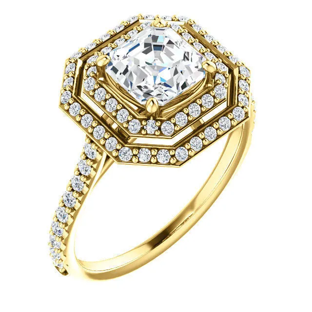 Double Halo Asscher Cut Engagement Ring
