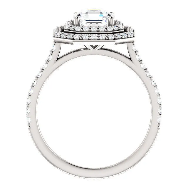 Double Halo Asscher Cut Engagement Ring