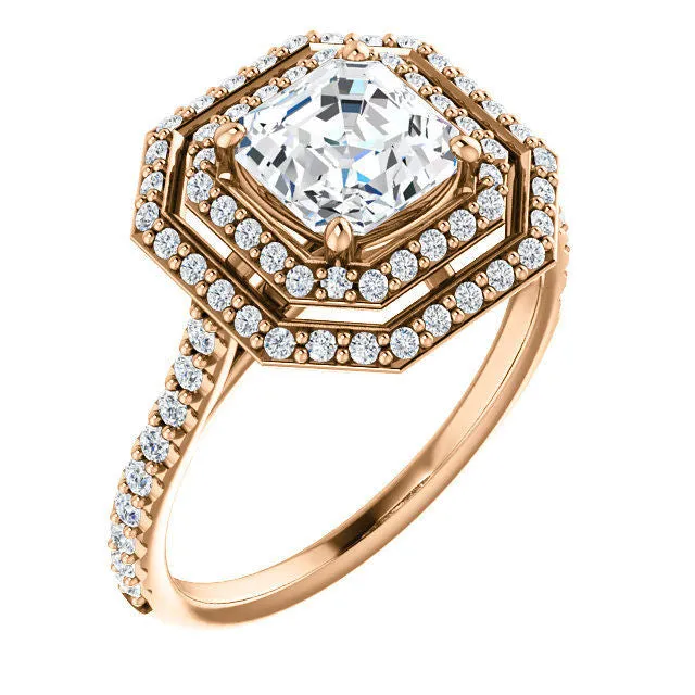 Double Halo Asscher Cut Engagement Ring