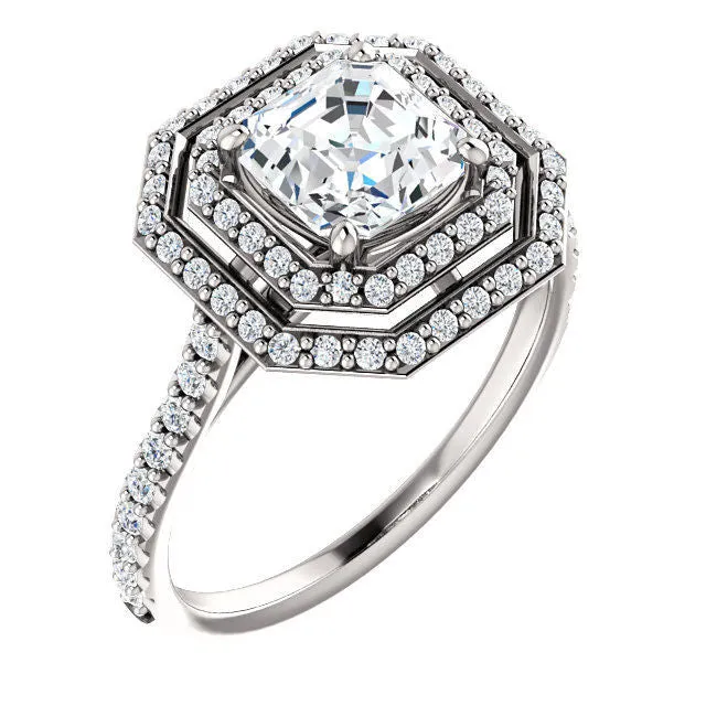 Double Halo Asscher Cut Engagement Ring