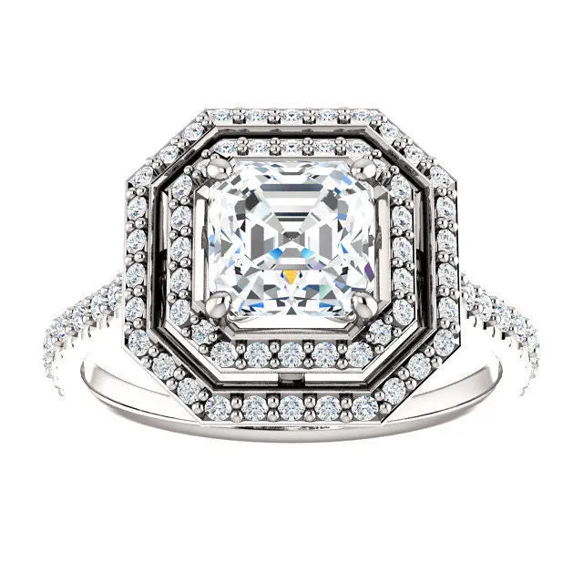 Double Halo Asscher Cut Engagement Ring