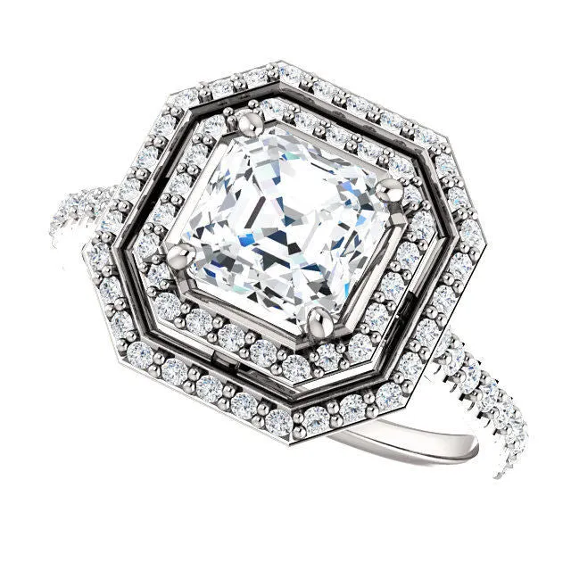 Double Halo Asscher Cut Engagement Ring