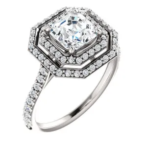 Double Halo Asscher Cut Engagement Ring