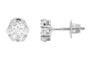 Earrings 1.00 cts Diamonds Round Cluster 14k Gold