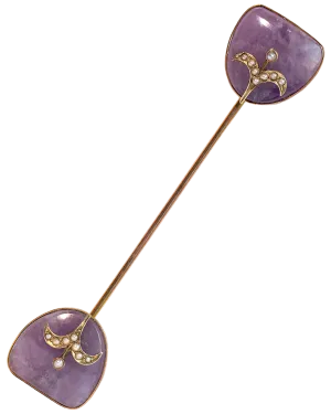 Edwardian 10k-14k 21.22 CTW Amethyst & Pearl Fleur-de-Lis Jabot Pin