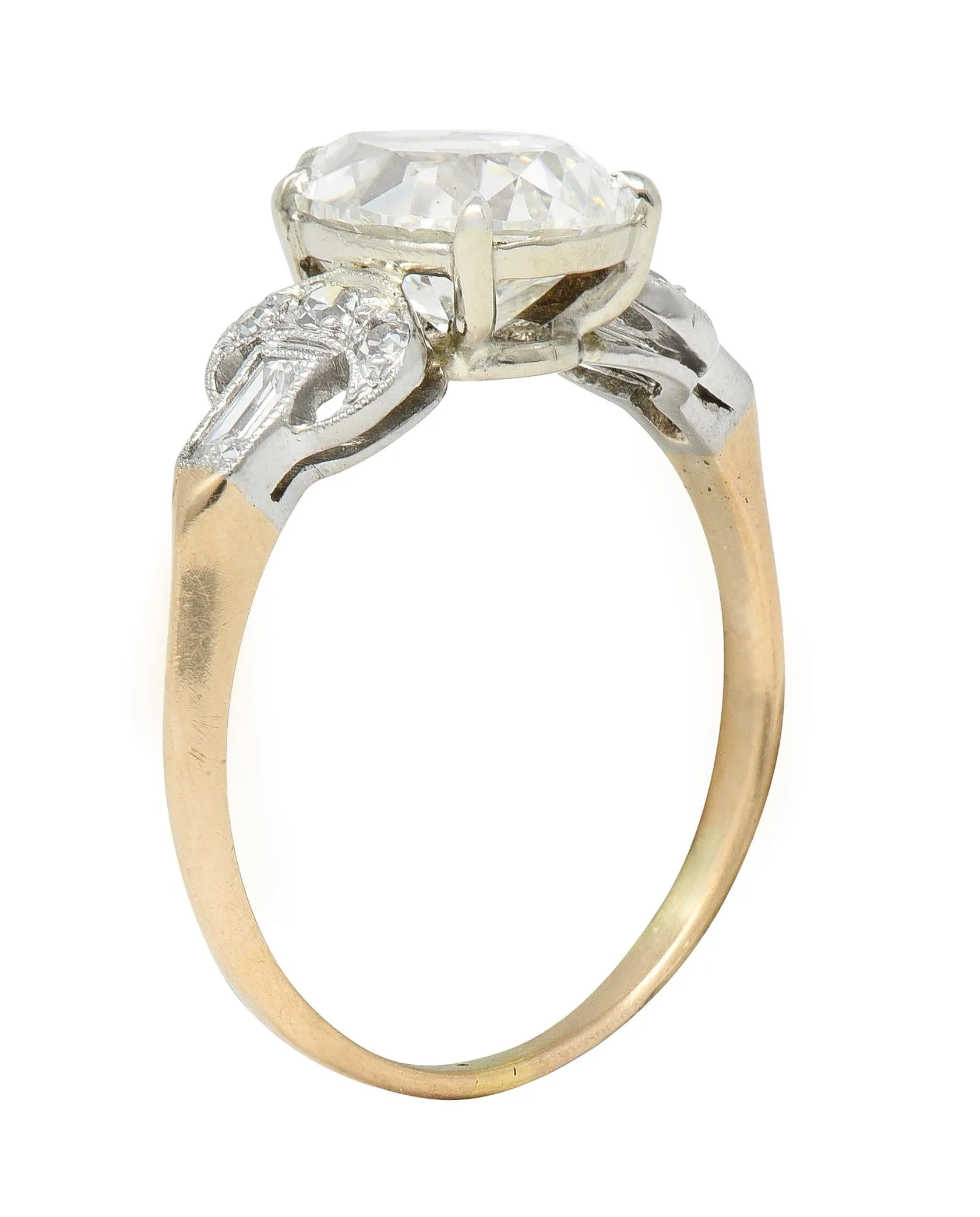 Edwardian 2.22 CTW Pear Cut Diamond Platinum 14 Karat Gold Crescent Antique Engagement Ring GIA