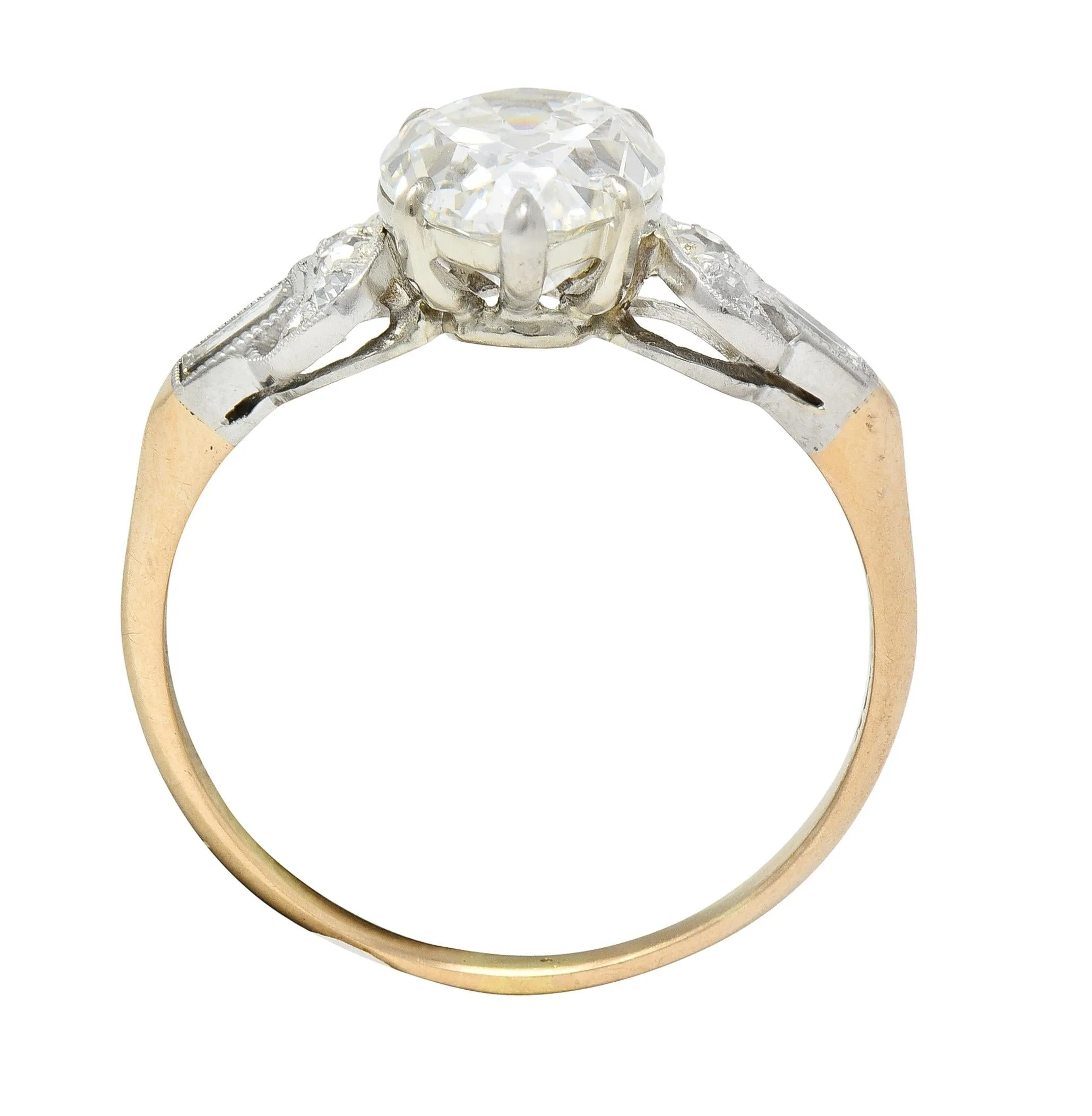 Edwardian 2.22 CTW Pear Cut Diamond Platinum 14 Karat Gold Crescent Antique Engagement Ring GIA